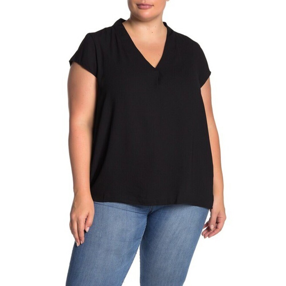 Halogen V-Neck Blouse Black Plus Size 1X $88